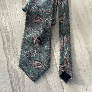 Oscar de la Renta Paisley Silk Tie - Teal and Burgundy